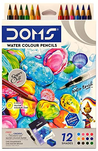 12 Doms Aqua Sechseckige Aquarellstifte Premium Wasserlösliche Kunst Zeichnen Skizzieren Schreiben Buntstifte für Erwachsene und Kinder