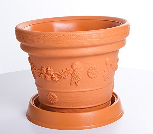 Blumentopf Pflanztopf Massiv Blumenkübel Terrakotta Mocca Kunststoff Classic Massiver konisch Untersetzer 5 Größen von rg-vertrieb für Innenräume und Gärten
