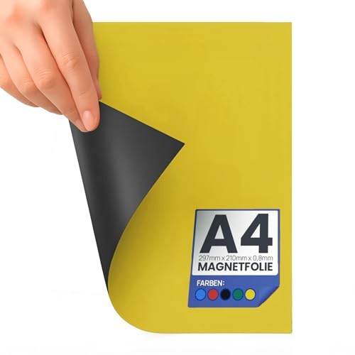 Magnetfolie DIN A4 (297 x 210 mm, 0,8 mm) – flexibel, zuschneidbar, beschriftbar & bedruckbar Magnetische Folien – Farbe: Gelb