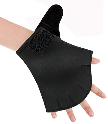 1 Paar Schwimmhandshuhe von Efanr - Aqua-Training, gewebte Handschuhe, Wassertraining, Widerstands Handschuhe für Damen, Herren und Kinder, Schwarz , M
