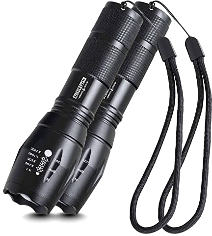 2er Set Stagecaptain TF-1000 LED-Taschenlampe (1000 Lumen, 5 Leuchtmodi, robustes Aluminiumgehäuse, stufenloser Zoom, 150m Reichweite) Schwarz
