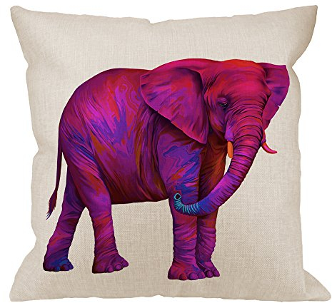 HGOD DESIGNS Elefanten-Kissenbezug, dekorativer Kissenbezug mit bunten Elefanten, Baumwollleinen, für drinnen und draußen, quadratisch, für Zuhause, Sofa, Couch, 45,7 x 45,7 cm, Violett