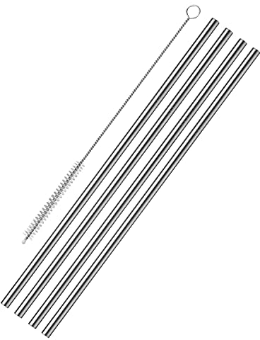 Westmark 4 Edelstahl-Trinkhalme, gerade, inkl. 1 Reinigungsbürstchen, Länge: 21,5 cm, ø 0,6 cm, Rostfreier Edelstahl, Silber, 62722260
