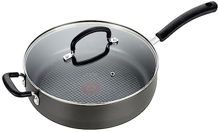 T-Fal Ultimate Hard Anodized Non Stick Jumbo Cooker With Lid & Helper Handle 5 Quart, Oven Broiler Safe 400F, Lid Safe 350F, Cookware, Deep Frying Pan, Skillet, Pots and Pans, Dishwasher Safe, Onyx