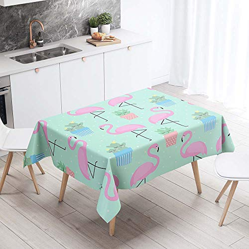 Tischdecke Abwaschbar, DOTBUY Wasserabweisende Tischdecke Rechteckig Abwischbare Wachstuch für Desktop Dekorative Tuch Hotel Bankett Party Garten (Rosa Flamingo,140x160cm)