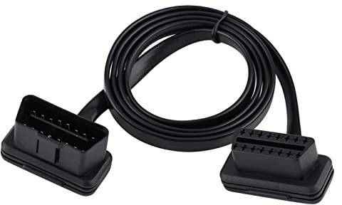Akozon Auto Diagnosekabel 16 Poliger Stecker auf Buchse OBD2 OBD II Verlängerung Flache Nudel Kabel Auto Diagnose Extender Kabel Adapter Ultra Low Profile(100cm)