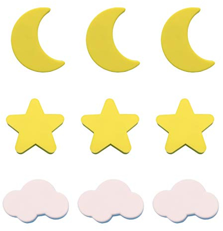 MHwan Schrankknöpfe, 9 Stück Soft Rubber Anti-Collision Schubladenknöpfe Kinder, Sterne, Mond, Wolken Knauf für Schrank Möbelknöpfe Kinder, Möbelknauf und Schranktürknöpfe für Babysicherheit (Gelb)