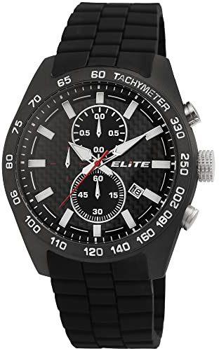 Excellanc Elite Herrenuhr Schwarz Analog Datum Chronograph Silikon Quarz 5 Bar Armbanduhr