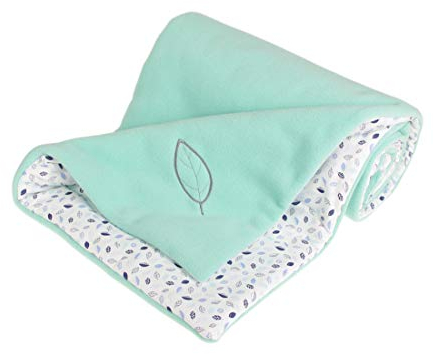 Kaarsgaren Kinderwagendecke für Winter, Größe 70 x 100 cm, Farbe: Mint/Blätter, doppelseitig Kuscheldecke, Babydecke, Erstlingsdecke, Krippe Decke (Mint/Blätter)