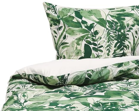Beliani Modernes Bettwäsche Set weiß/grün Baumwolle 155 x 220 cm Greenwood