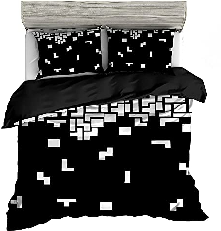BUFUBUXING Bettwäsche Weißes Quadrat 3D Gedruckter Bettbezug 180 x 200 cm Mikrofaser 3-Teiliges Set, Weich Und Bequem, Pflegeleicht, Mit Verdecktem Reißverschluss Und Kissenbezug