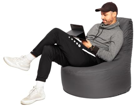 PATCH HOME Patchhome Gamer Sessel mit Reißverschluss Lounge Kissen Sitzsack Sitzkissen Bean Bag In & Outdoor geeignet fertig befüllt (Ø 80cm x Höhe 90cm mit reißverschluss, Anthrazit)