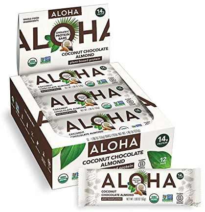 ALOHA Organic Plant Based Protein Bars, Coconut Chocolate Almond, 1.98-Ounce Bars (Pack of 12)