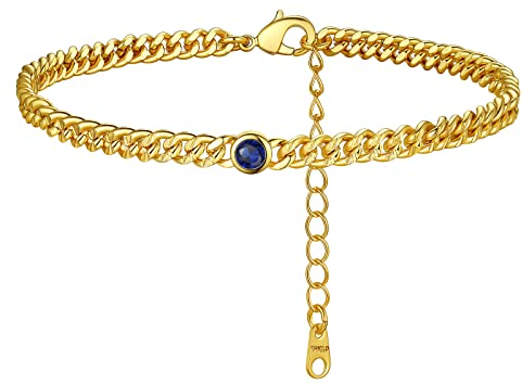 FindChic Damen Fußkette Ankle Chain Wasserfest aus Kupfer Vergoldete Knöchelkette Geburststein September Saphir als Geschenk zum Geburtstag, Weihnachten, Valentinstag