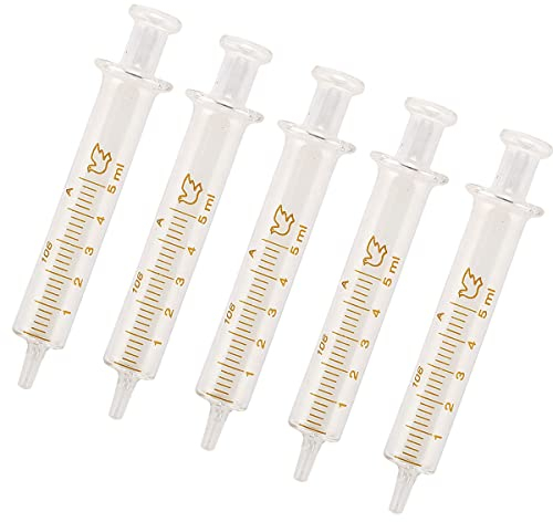 Wiederverwendbare Glasspritzen, 5 ml, Glasspritze, Standarddurchmesser, Kaliber, Laborprobener, 5 Stück