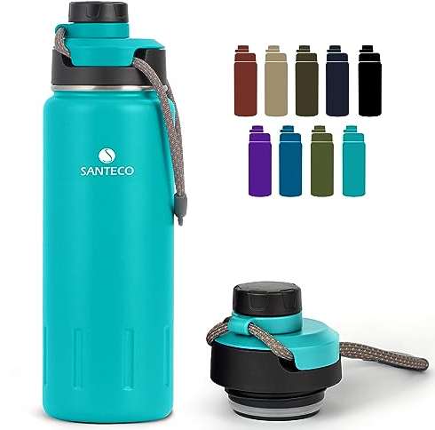 SANTECO Gourde Isotherme en Acier Inoxydable 500ml, 710ml - Bouteille Isotherme Étanche sans BPA - Gourde Inox Sport Ouverture Large - Bouteille d'eau pour Gym, Voyage, Enfant, Randonnée, Ice Coke