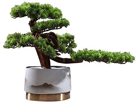 Afficher le Faux Arbre Simulation Arbres accueillant Pine Bonsai, plante verte de 14 pouces de haute plante en pot, plantes en pot artificielles for la maison de salon de bureau à domicile Ornements d