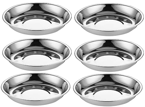 YARNOW Assiettes Metal Ensembles D'assiettes en Acier Inoxydable 6 Assiettes Rondes Assiettes de Camping en Métal Assiettes de Service en Acier pour à Domicile 18 CM