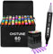 CHOTUNE Alkohol Marker Set, 60 Farben Weiche Bürste und Fein Doppelte Spitze Sketch Zeichenmarker, Einfaches Mischen zum Skizzieren und Illustrieren mit Schwarzer Handtasche und Basis