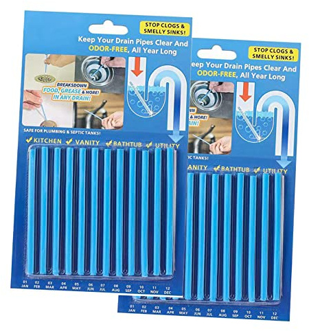 2 Packs of 12 Drain Cleaner Sticks for Bathroom&Kitchens,Drain Sticks,Blue | Drain Cleaning Sticks, Drain Sticks Odour Eliminator, Kitchen Drain Sticks, Plughole Cleaning Sticks, Sink Steriliser Stick
