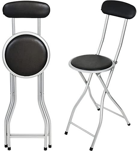 Black Breakfast Folding Bar Stool Light Weight High Chair Padded Round Desk Portable Foldable Seat Kitchen Home