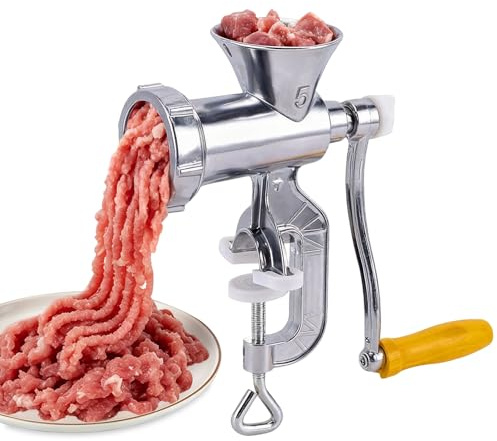 Manuelle Fleischmühle, Größe 5 Wurstfüller Fleischwolf mit Lochscheiben und Gebäckvorsatz Wurstfüller Handkurbelwolf Mühle Tischklemme Fleischmaschine Gewürzmühle Haushalts Küchenmixer mit Holzgriff