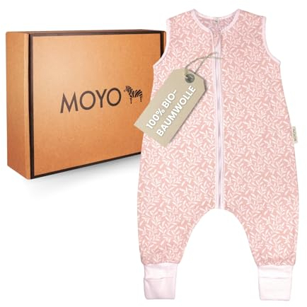MOYO Baby Schlafsack mit Füßen I Rosé mit Blüten I Atmungsaktiver Babyschlafsack 1.0 TOG in 90cm I Schlafsack mit Beinen aus 100% Bio-Baumwolle I GOTS-Sommerschlafsack für Babys & Kleinkinder