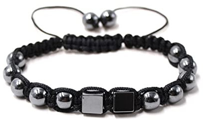 Musihy Bracciale Grigio, Bracciali Rosario Uomo Pietra Corda Geometrica in Pietra Naturale 1Pcs