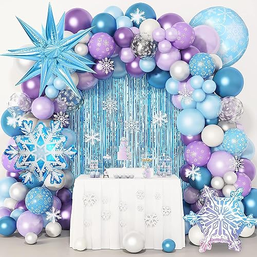 162 Stück Frozen Luftballons Girlande Bogen Kit Frozen Luftballons Mädchen Geburtstag Dekoration Lila Weiß Frozen Luftballons 4D Snowflakes für Geburtstag Hintergrund Party Dekoration Zubehör