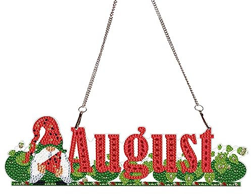 Demiawaking 5D DIY Diamond Painting Girlande Kranz Diamant Painting Monate Anhänger Kits mit Kette, Diamantmalerei Kalender Handwerk Tür Fenster Deko Geschenke (August)