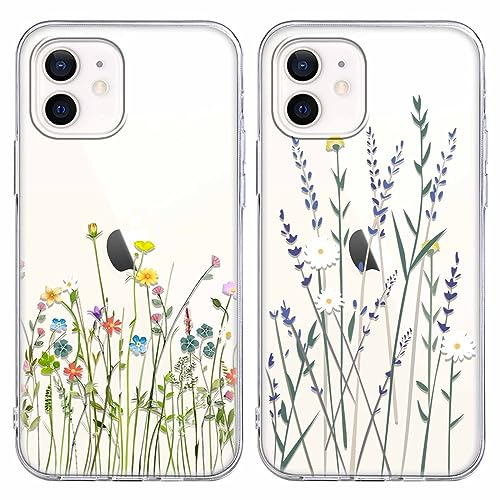 Yoedge 2 Stück Handyhülle für iPhone 12 Mini Hülle, Transparent Blumen Muster Mädchen Aesthetic Flowers Handyhülle Weich Durchsichtig Schlanke Silikon Slim Stoßfest Schutzhülle für iPhone 12 Mini 5,4
