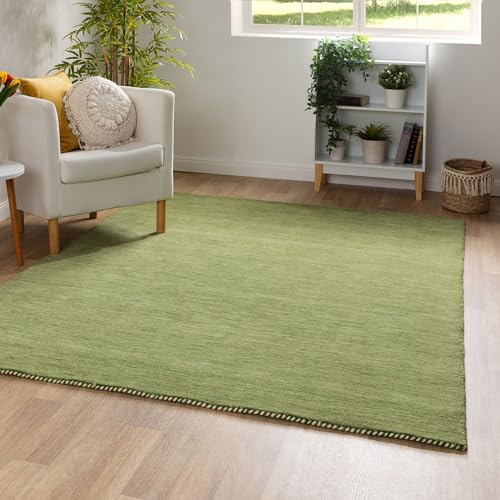 Steffensmeier Gabbeh Teppich Nomade | Wolle (Schurwolle), Grün, Größe: 130x190 cm Kurzflor Teppich für Wohnzimmer, Flur, Ethno Look