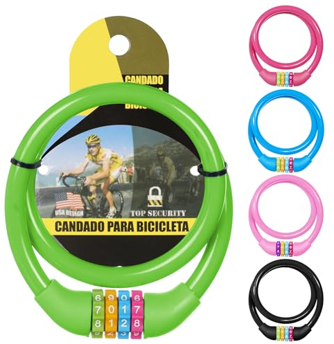 Ainiv Candado Bicicleta, 4Dígitos Candado Patinete Electrico, 65cm Candado Bicicleta Antirrobo, Candado Patinete, Candado para Patinete Electrico para Bicicleta, Scooter, Monopatín, Puerta(Verde)