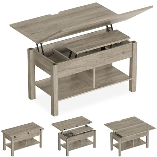 KIMENICH Couchtisch Höhenverstellbar, 3-in-1-Multifunktions-Wohnzimmertisch mit Versteckter Aufbewahrung, Kaffeetisch, Der Couchtisch lässt Sich in einen Esszimmertische für Wohnzimmer (Grau)