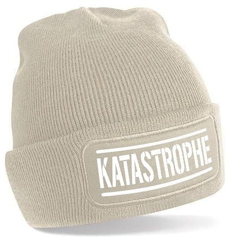 Herzbotschaft Beanie Strickmütze mit Spruch | Katastrophe | Creme | Unisex SoftTouch angenehm weiche und warme Wintermütze | OneSize Einheitsgröße für Erwachsene