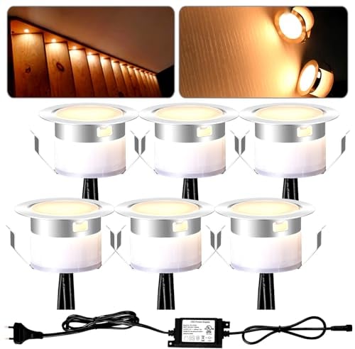 6er Set 12V LED Bodeneinbaustrahler Aussen, Ø31mm Warmweiß Bodeneinbauleuchten Mini Spots Treppenspots, IP67 Wasserdicht Treppenbeleuchtung Deck Light für Küche Garten Gehweg Holzbrücke