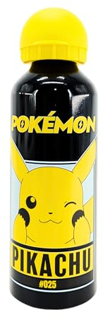 Pokémon Botella Reutilizable, Cantimplora Pikachu Diseño Aluminio Resistente, Botella de Agua para Niños, Botella de Viaje, Capacidad 500 ml | Negro