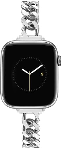 Newlibery Metall Band Silber Kompatibel mit Apple Watch Armband 38mm 40mm 41mm 42mm 44mm 45mm 46mm, Elegant Schlankes Einkettiges Damen Metallarmband Ersatz für iWatch Series 10/9/8/7/6/5/4/3/2/1/SE