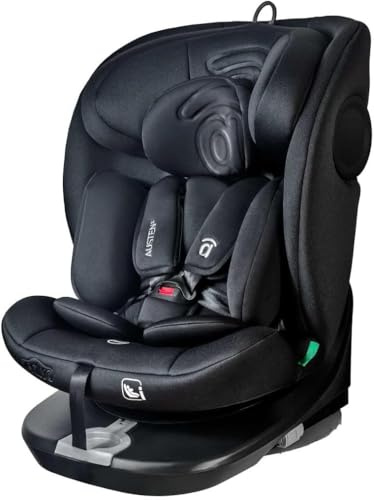 Asalvo Silla Coche Bebe AUSTEN 2 I-Size. Silla Coche Grupo 0-1-2-3 Isofix. Silla Coche Isofix de 40 a 150 cm Tejido Lavable. Alzador Coche Niño 0 a 12 Años. Auto Reclinable y Giratoria 360°. Negro