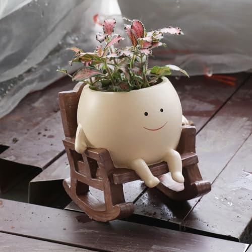 Pot de fleurs en résine mignonne en forme de visage smiley - Pour plantes d'intérieur et d'extérieur - Pot de plantes succulentes uniques - Idée cadeau pour maman et appréciation - Noël - Avec trou de