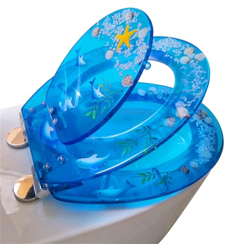 JYHCD Kind Und Mutter Toilettendeckel, Soft Close 3D Harz Familie Eltern-Kind Toilettendeckel WC Sitz Für U/V/O Typ Einfach Zu Installieren Und Zu Reinigen,Blue 2