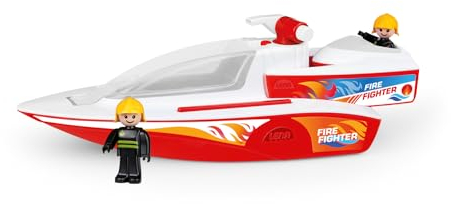 Lena Set BOAZZ und Boaties Feuerwehrboot 41 cm, Spritzfunktion und Zwei Spielfiguren, Indoor und Outdoor geeignet, ab 2 Jahren, in Buntem Schaukarton, Rot