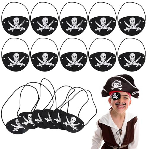 JSMTKJ Cache Oeil Pirate,30Pcs Eye Patch Pirate Décoration Anniversaire Pirate Crâne Cache-Oeil Patchs pour Les Yeux de Pirate en Feutre pour Halloweensoirée à Thème