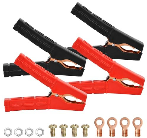 Joyan 4 Pezzi Pinze a Coccodrillo per Batteria per Auto, Pinze per Cavi Batteria, Cip a Coccodrillo per Batteria Isolate, Morsetti a Coccodrillo in Rame, per Cavi Batteria Auto