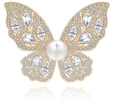 Yifnny Broche papillon pour dames, Broches Hijab Broche papillon vintage Broche élégante et scintillante Pour foulards, robes et accessoires Epingles à châle (Style 2 Or)