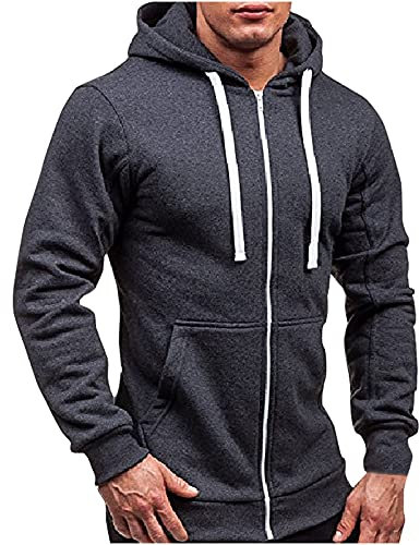 Herren Zip Hooded Sweatshirt Sweatjacke Solide Farbe Strickjacke, Hoodie Oberteile Lässige Modische, Übergangsjacke Weich Bequem, Kapuzenjacke Hochwertiger, Sportjacke Stilvoller Slim Fit