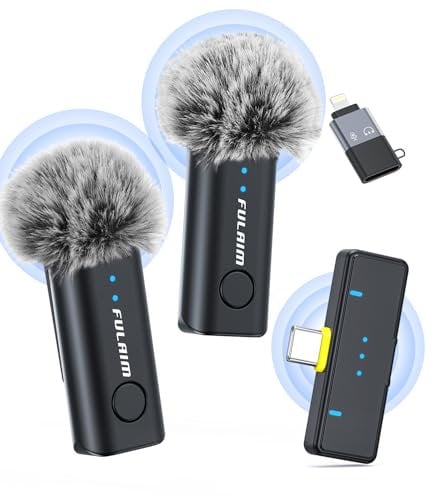 FULAIM Wireless Lavalier Microphone for iPhone16/15 Android, Noise Cancellation Mini Microphone Wireless, Crystal Clear Clip on Lapel Mic for Vlogging TikTok YouTube Content Creators
