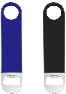 2 Pack Bartender Bottle Openers Bar Blade Beer Openers Heavy Duty Stainless Steel (Black+Blue)
