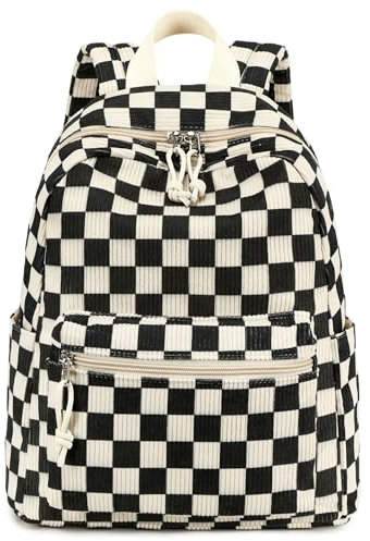 LEDAOU Mini-Rucksack für Mädchen, niedlicher Kleinkind-Rucksack, Geldbörse, Schul-Büchertaschen-Set mit Geldbörse, Reisen, Wandern, Tagesrucksack, Teenager, Damen, Schwarz/Weiß kariert, Small