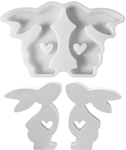 2 Stück Silikonform Ostern Hase, Silikonformen Gießformen Ostern, Silikonform Hase mit Herz, Gießformen Silikon Ostern, Silikonformen Osterhase zum Gießen, Gießform Ostern für DIY Osterhase Deko (F)